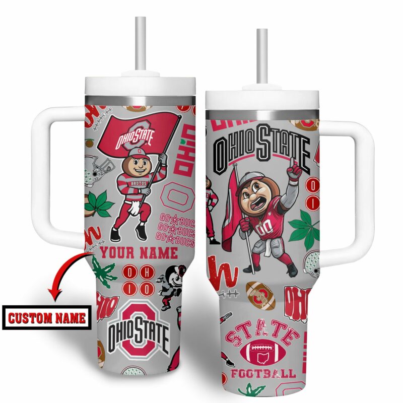 Ohio State Buckeyes NCAA Custom Stanley Quencher 40oz Stainless Steel Tumbler With Handle - Threewoofs