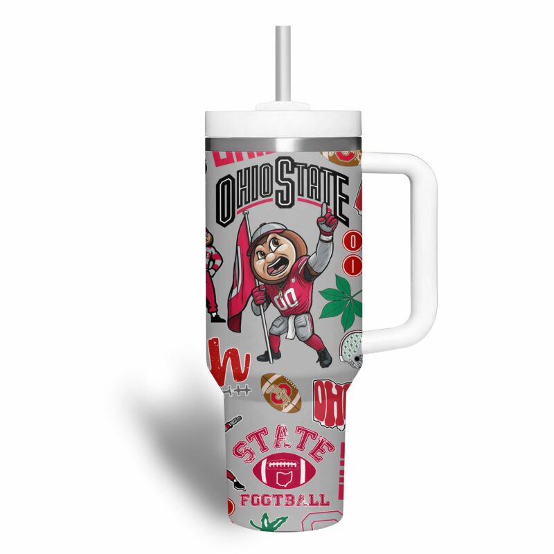 Ohio State Buckeyes NCAA Custom Stanley Quencher 40oz Stainless Steel Tumbler With Handle - Threewoofs - Image 2