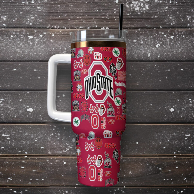 Ohio State Buckeyes NCAA Sports Custom Stanley Quencher 40oz Stainless Steel Tumbler With Handle - Threewoofs - Image 2