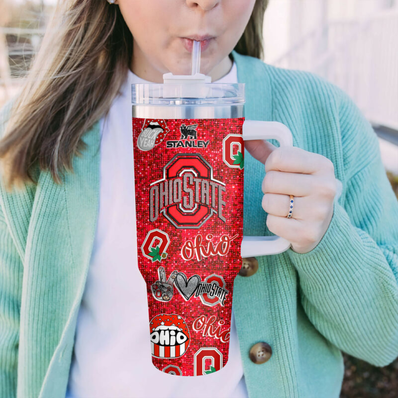 Ohio State Buckeyes NCAA Sports Custom Stanley Quencher 40oz Stainless Steel Tumbler With Handle - Threewoofs - Image 5