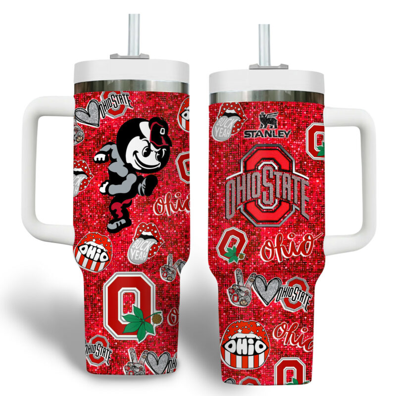 Ohio State Buckeyes NCAA Sports Custom Stanley Quencher 40oz Stainless Steel Tumbler With Handle - Threewoofs - Image 2