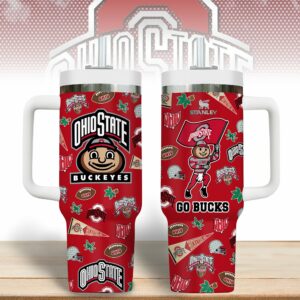 Ohio State Buckeyes NCAA Sports Custom Stanley Quencher 40oz Stainless Steel Tumbler With Handle - Threewoofs