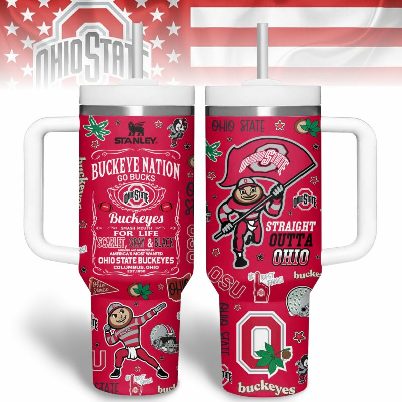 Ohio State Buckeyes NCAA Sports Custom Stanley Quencher 40oz Stainless Steel Tumbler With Handle - Threewoofs