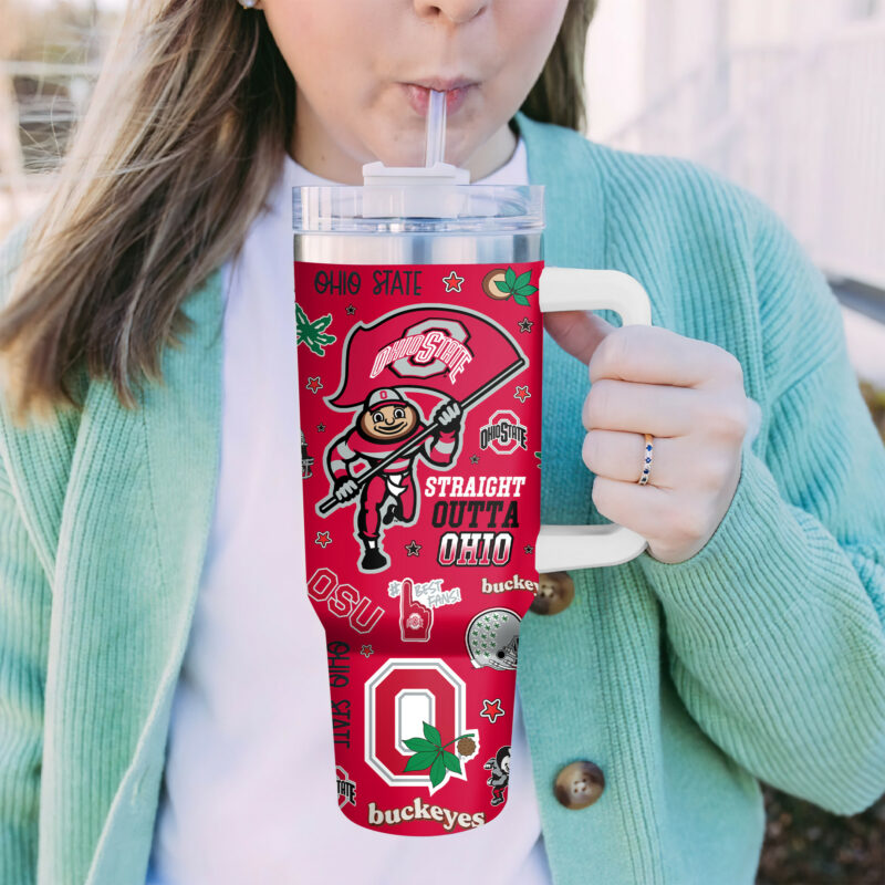 Ohio State Buckeyes NCAA Sports Custom Stanley Quencher 40oz Stainless Steel Tumbler With Handle - Threewoofs - Image 4