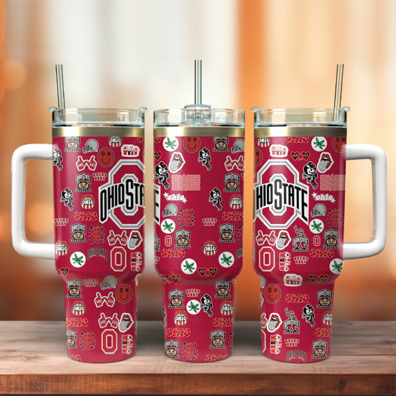 Ohio State Buckeyes NCAA Sports Custom Stanley Quencher 40oz Stainless Steel Tumbler With Handle - Threewoofs
