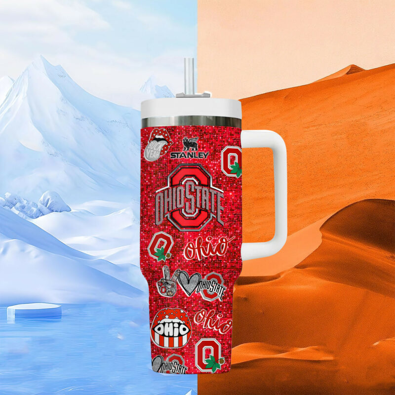 Ohio State Buckeyes NCAA Sports Custom Stanley Quencher 40oz Stainless Steel Tumbler With Handle - Threewoofs - Image 3