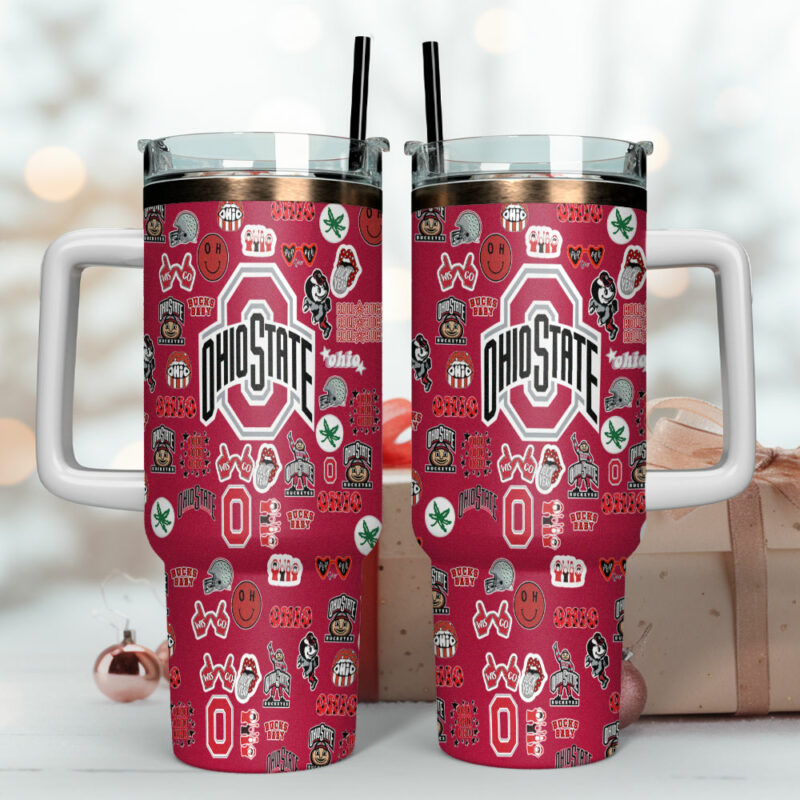 Ohio State Buckeyes NCAA Sports Custom Stanley Quencher 40oz Stainless Steel Tumbler With Handle - Threewoofs - Image 4