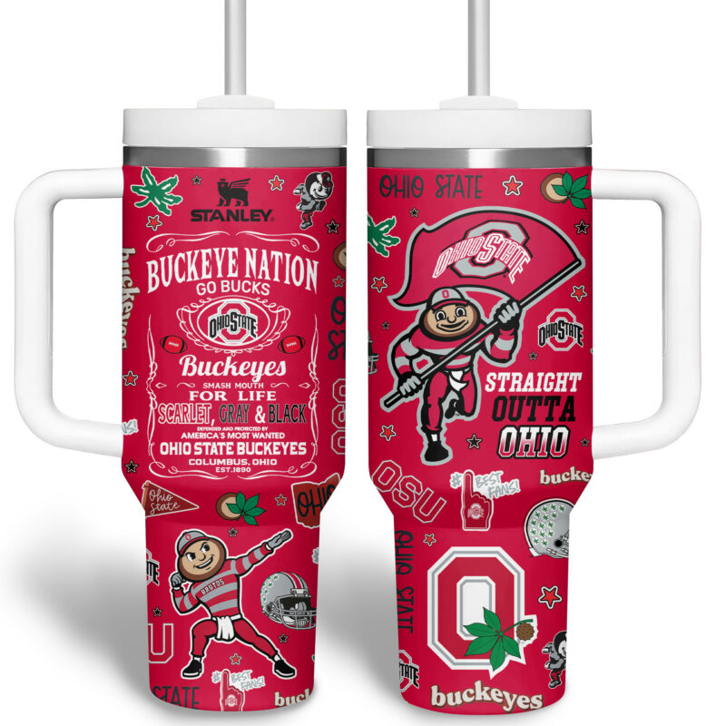 Ohio State Buckeyes NCAA Sports Custom Stanley Quencher 40oz Stainless Steel Tumbler With Handle - Threewoofs - Image 6