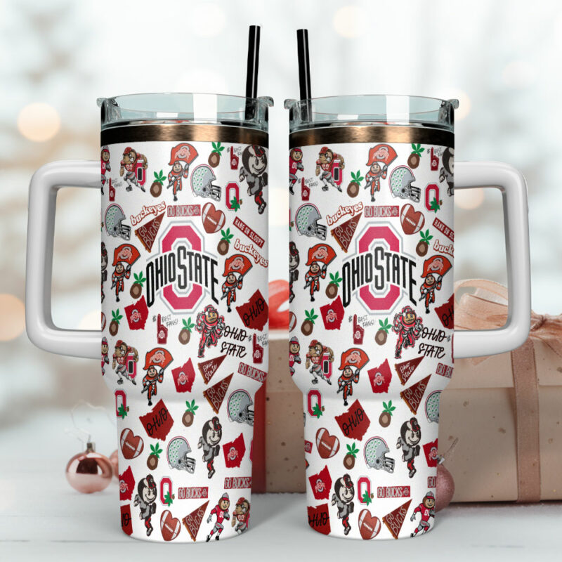 Ohio State Buckeyes NCAA Sports Custom Stanley Quencher 40oz Stainless Steel Tumbler With Handle - Threewoofs - Image 4
