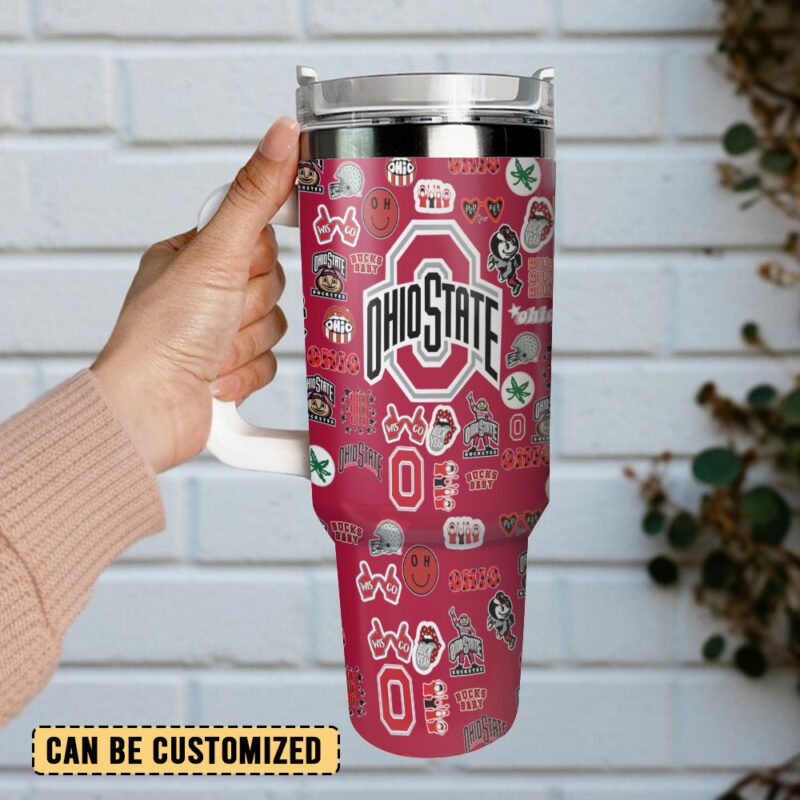 Ohio State Buckeyes NCAA Sports Custom Stanley Quencher 40oz Stainless Steel Tumbler With Handle - Threewoofs - Image 3