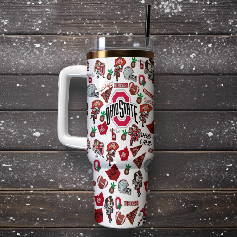 Ohio State Buckeyes NCAA Sports Custom Stanley Quencher 40oz Stainless Steel Tumbler With Handle - Threewoofs - Image 2