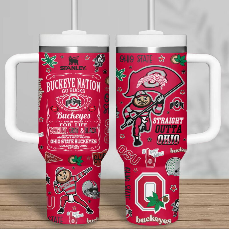 Ohio State Buckeyes NCAA Sports Custom Stanley Quencher 40oz Stainless Steel Tumbler With Handle - Threewoofs - Image 2