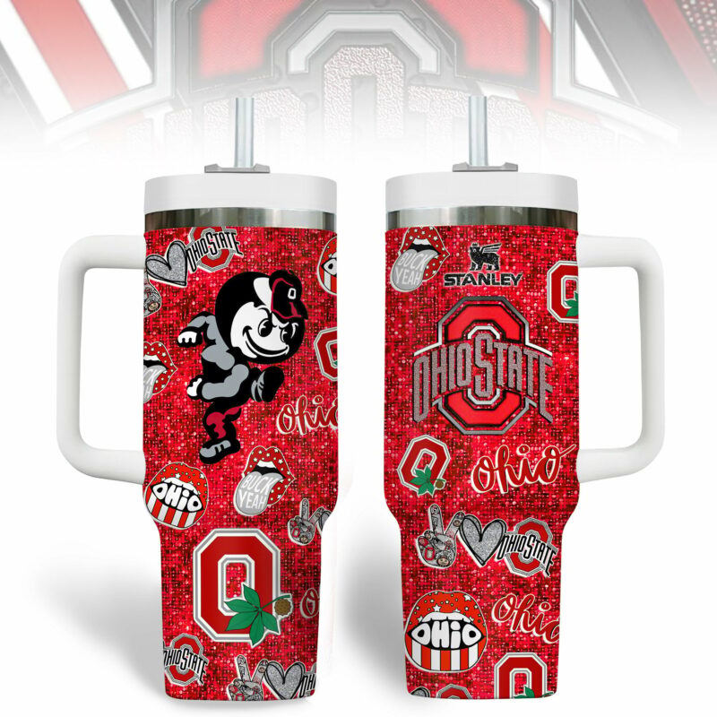 Ohio State Buckeyes NCAA Sports Custom Stanley Quencher 40oz Stainless Steel Tumbler With Handle - Threewoofs