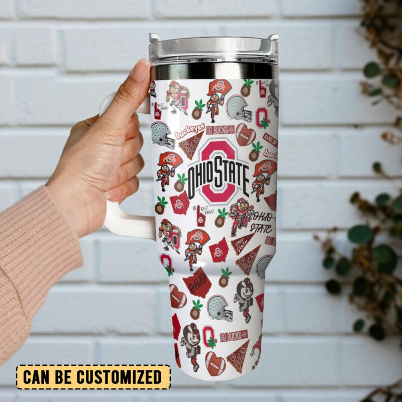 Ohio State Buckeyes NCAA Sports Custom Stanley Quencher 40oz Stainless Steel Tumbler With Handle - Threewoofs - Image 3