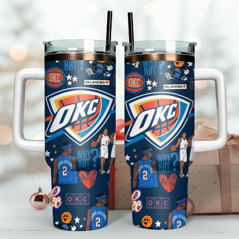 Oklahoma City Thunder NBA Custom Stanley Quencher 40oz Stainless Steel Tumbler - Threewoofs - Image 3