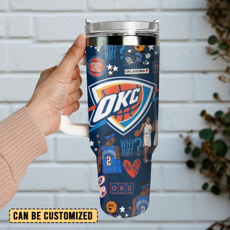 Oklahoma City Thunder NBA Custom Stanley Quencher 40oz Stainless Steel Tumbler - Threewoofs - Image 4