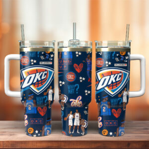 Oklahoma City Thunder NBA Custom Stanley Quencher 40oz Stainless Steel Tumbler - Threewoofs