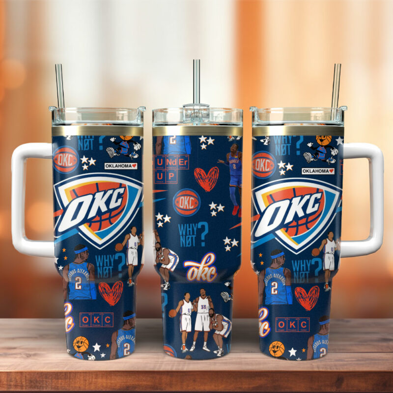 Oklahoma City Thunder NBA Custom Stanley Quencher 40oz Stainless Steel Tumbler - Threewoofs