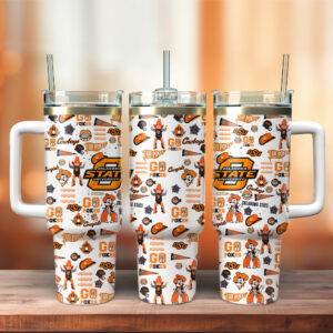 Oklahoma State Cowboys NCAA Sports Custom Stanley Quencher 40oz Stainless Steel Tumbler With Handle - Threewoofs