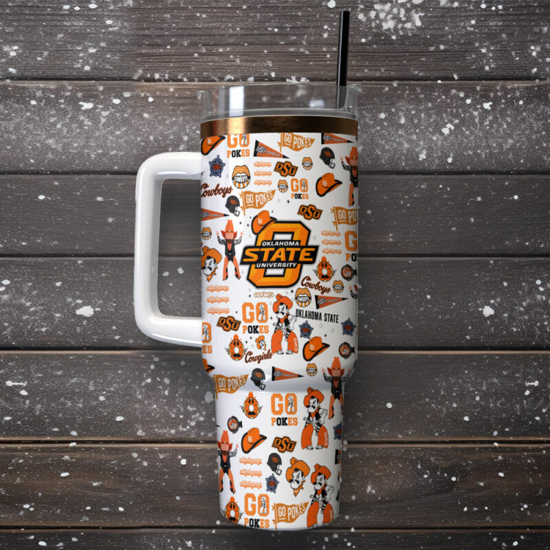Oklahoma State Cowboys NCAA Sports Custom Stanley Quencher 40oz Stainless Steel Tumbler With Handle - Threewoofs - Image 2