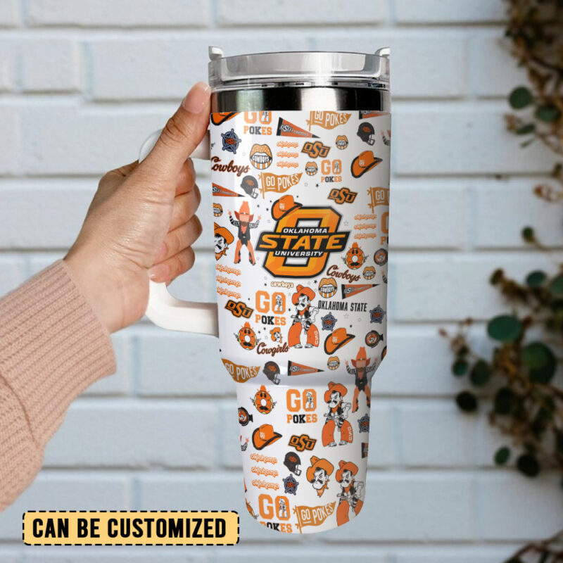 Oklahoma State Cowboys NCAA Sports Custom Stanley Quencher 40oz Stainless Steel Tumbler With Handle - Threewoofs - Image 3