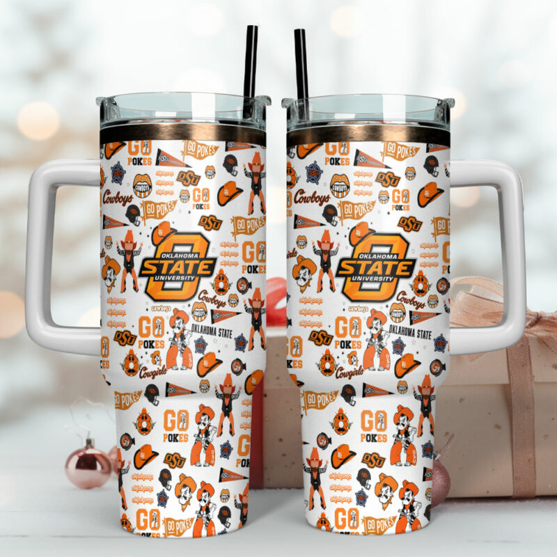 Oklahoma State Cowboys NCAA Sports Custom Stanley Quencher 40oz Stainless Steel Tumbler With Handle - Threewoofs - Image 4