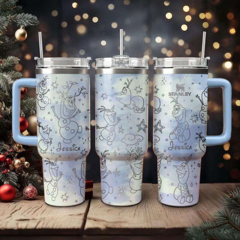Olaf Frozen Cartoon Custom Stanley Quencher 40oz Stainless Steel Tumbler With Handle - Threewoofs