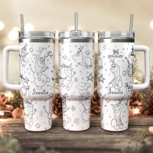 Olaf Frozen Cartoon Custom Stanley Quencher 40oz Stainless Steel Tumbler With Handle - Threewoofs