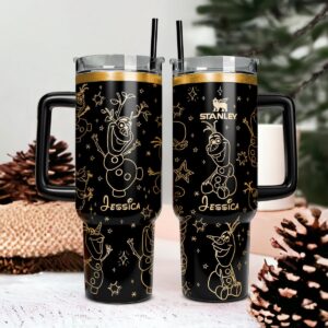 Olaf Frozen Cartoon Custom Stanley Quencher 40oz Stainless Steel Tumbler With Handle - Threewoofs