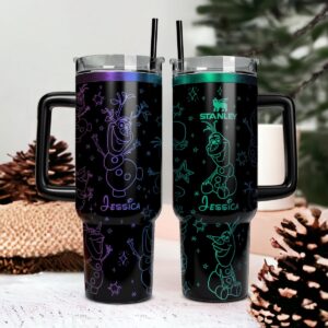 Olaf Frozen Cartoon Custom Stanley Quencher 40oz Stainless Steel Tumbler With Handle - Threewoofs