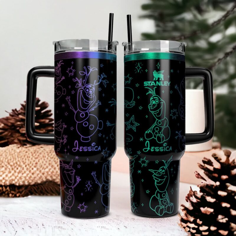 Olaf Frozen Cartoon Custom Stanley Quencher 40oz Stainless Steel Tumbler With Handle - Threewoofs