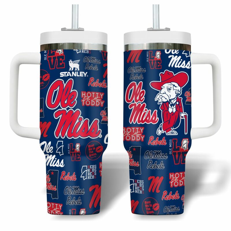 Ole Miss Rebels NCAA Sports Custom Stanley Quencher 40oz Stainless Steel Tumbler With Handle - Threewoofs - Image 4