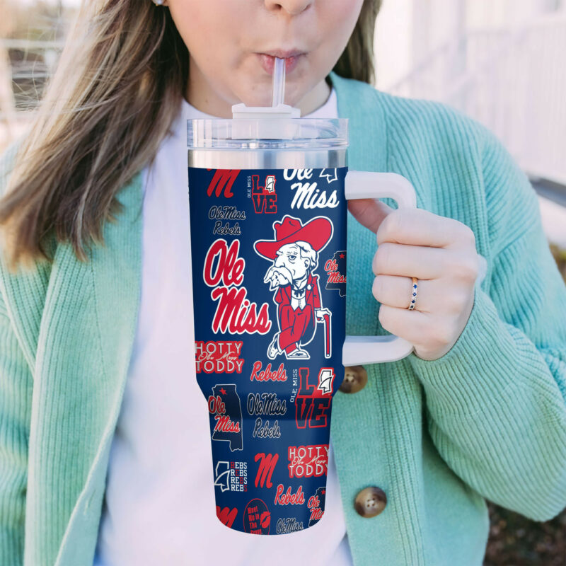 Ole Miss Rebels NCAA Sports Custom Stanley Quencher 40oz Stainless Steel Tumbler With Handle - Threewoofs - Image 7