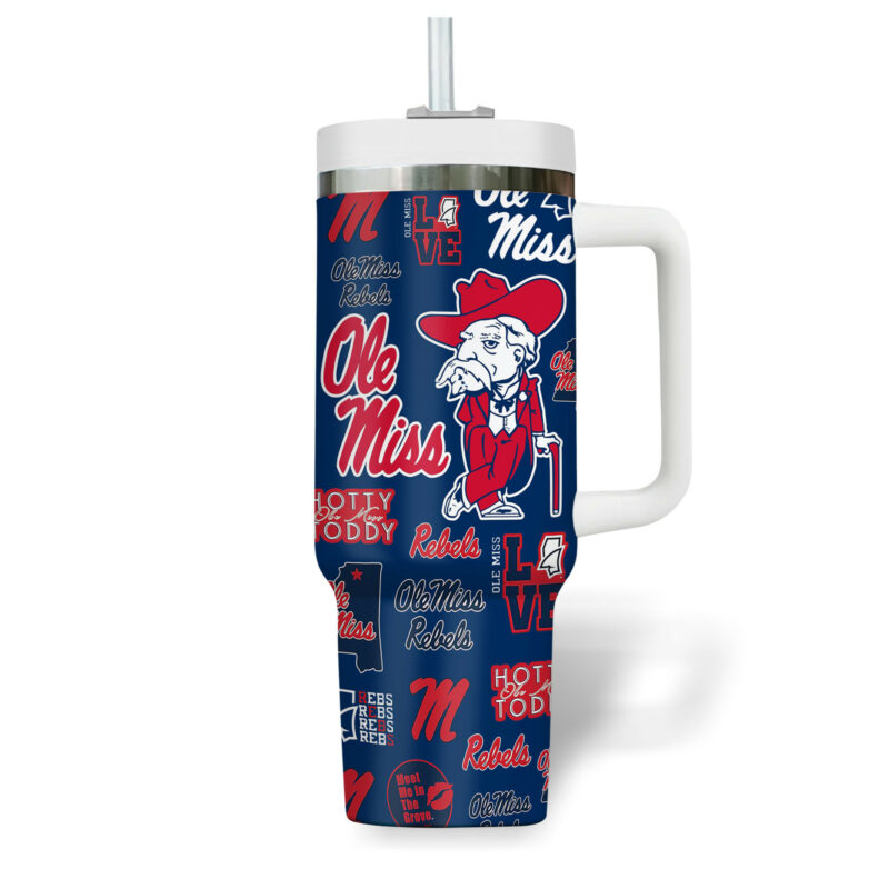 Ole Miss Rebels NCAA Sports Custom Stanley Quencher 40oz Stainless Steel Tumbler With Handle - Threewoofs - Image 3