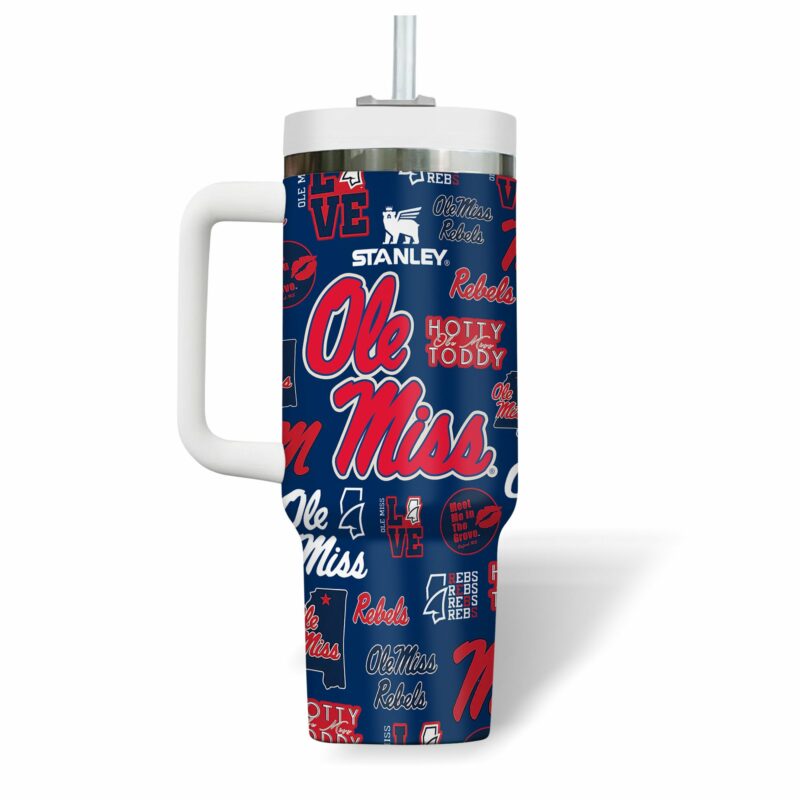Ole Miss Rebels NCAA Sports Custom Stanley Quencher 40oz Stainless Steel Tumbler With Handle - Threewoofs - Image 2