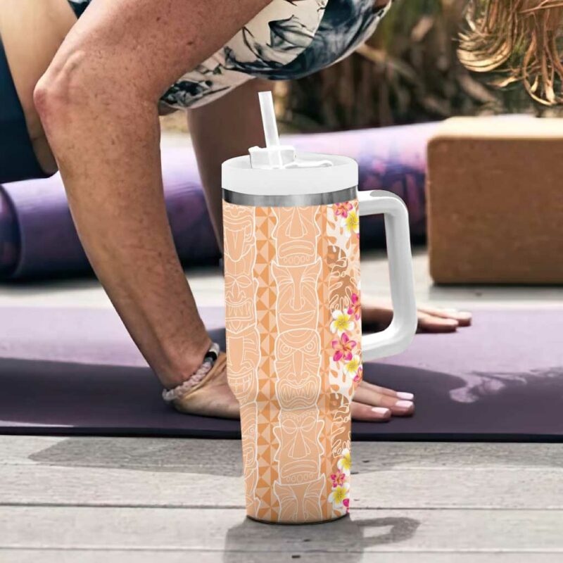 Orange Chiffon Aloha Hawaii Tiki Tropical Plumeria Seamless Custom Stanley Quencher 40oz Stainless Steel Tumbler With Handle - Threewoofs - Image 6