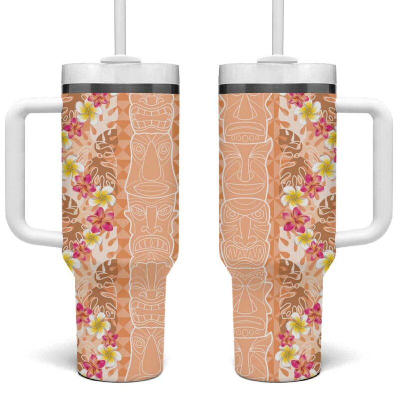 Orange Chiffon Aloha Hawaii Tiki Tropical Plumeria Seamless Custom Stanley Quencher 40oz Stainless Steel Tumbler With Handle - Threewoofs