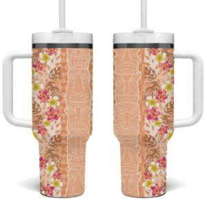 Orange Chiffon Aloha Hawaii Tiki Tropical Plumeria Seamless Custom Stanley Quencher 40oz Stainless Steel Tumbler With Handle - Threewoofs
