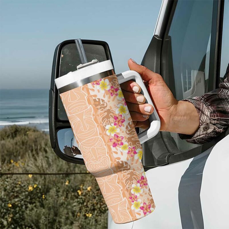 Orange Chiffon Aloha Hawaii Tiki Tropical Plumeria Seamless Custom Stanley Quencher 40oz Stainless Steel Tumbler With Handle - Threewoofs - Image 7