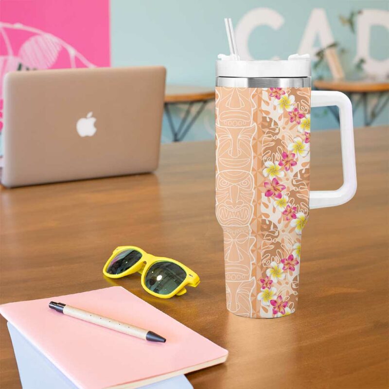 Orange Chiffon Aloha Hawaii Tiki Tropical Plumeria Seamless Custom Stanley Quencher 40oz Stainless Steel Tumbler With Handle - Threewoofs - Image 5