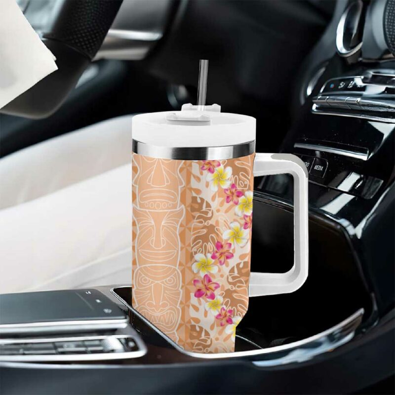 Orange Chiffon Aloha Hawaii Tiki Tropical Plumeria Seamless Custom Stanley Quencher 40oz Stainless Steel Tumbler With Handle - Threewoofs - Image 8