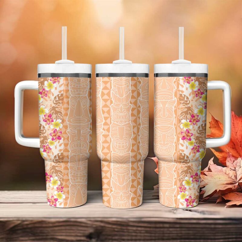 Orange Chiffon Aloha Hawaii Tiki Tropical Plumeria Seamless Custom Stanley Quencher 40oz Stainless Steel Tumbler With Handle - Threewoofs - Image 4