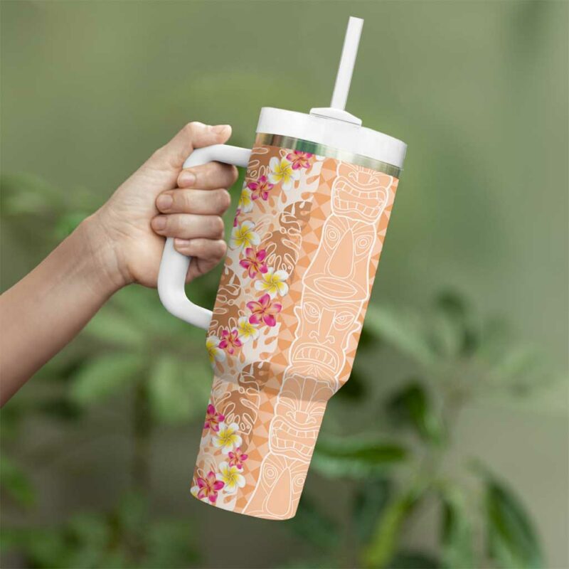Orange Chiffon Aloha Hawaii Tiki Tropical Plumeria Seamless Custom Stanley Quencher 40oz Stainless Steel Tumbler With Handle - Threewoofs - Image 3