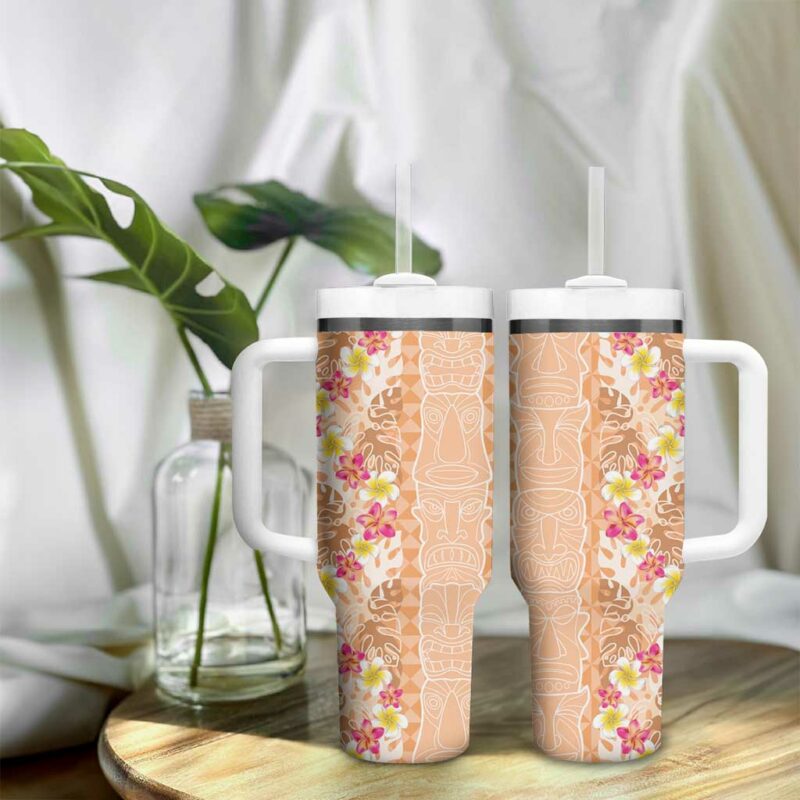 Orange Chiffon Aloha Hawaii Tiki Tropical Plumeria Seamless Custom Stanley Quencher 40oz Stainless Steel Tumbler With Handle - Threewoofs - Image 9
