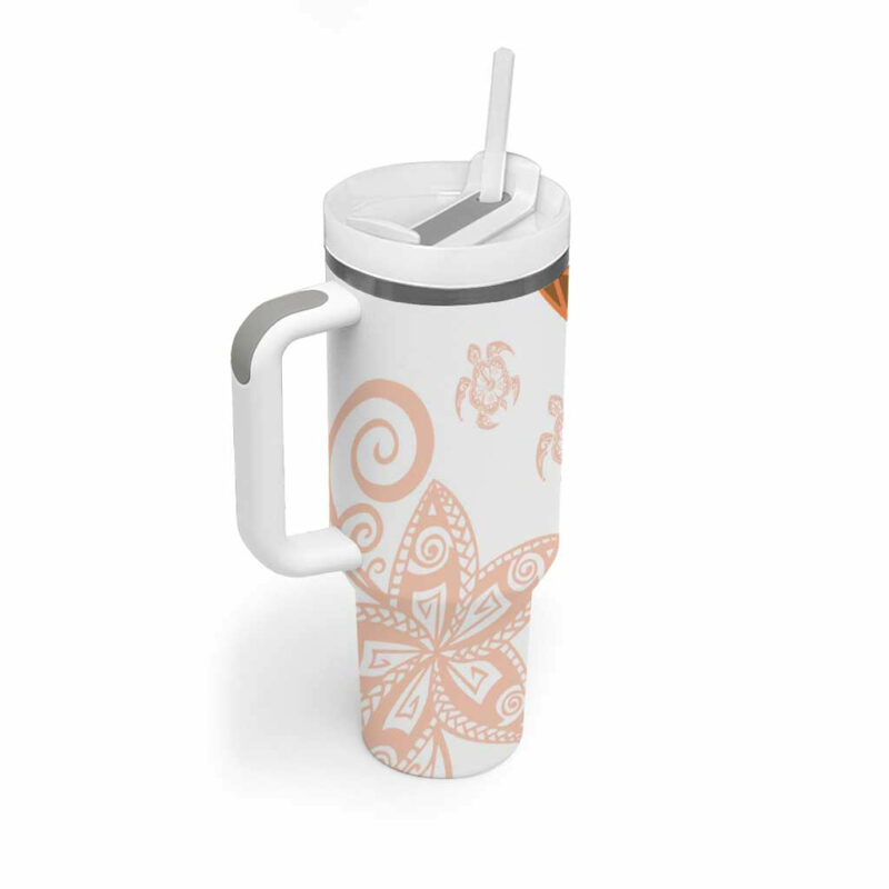 Orange Polynesian Tribal Turtle Floral Custom Stanley Quencher 40oz Stainless Steel Tumbler With Handle - Threewoofs - Image 2