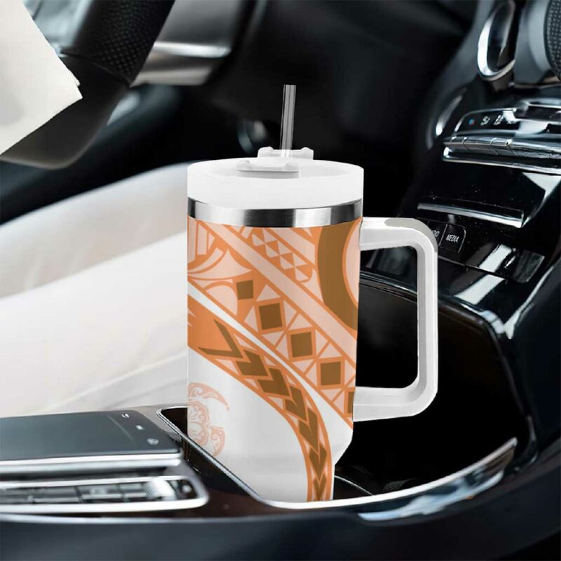 Orange Polynesian Tribal Turtle Floral Custom Stanley Quencher 40oz Stainless Steel Tumbler With Handle - Threewoofs - Image 8