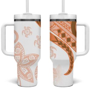 Orange Polynesian Tribal Turtle Floral Custom Stanley Quencher 40oz Stainless Steel Tumbler With Handle - Threewoofs