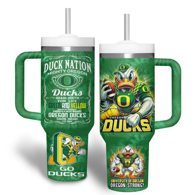 Oregon Ducks NCAA Custom Stanley Quencher 40oz Stainless Steel Tumbler With Handle - Threewoofs - Image 3