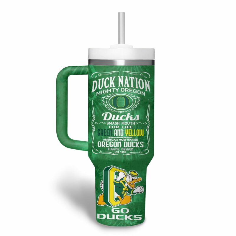 Oregon Ducks NCAA Custom Stanley Quencher 40oz Stainless Steel Tumbler With Handle - Threewoofs - Image 2