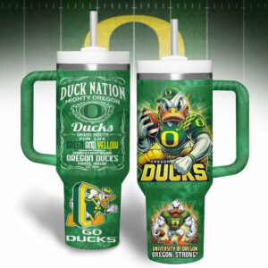 Oregon Ducks NCAA Custom Stanley Quencher 40oz Stainless Steel Tumbler With Handle - Threewoofs